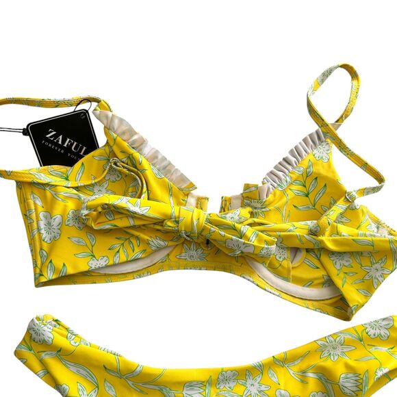 ZAFUL Floral V-Wire High Cut Bikini Yellow NWT Sz 4 - Picture 4 of 5
